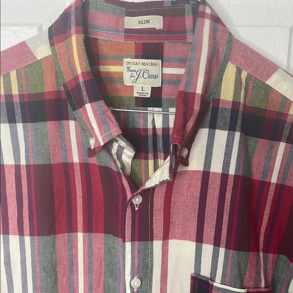 Indian Madras Plaid Cotton Button Down Shirt J. Crew Slim Fit Size Large
